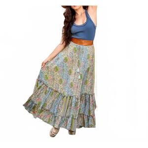 NEW PAANI print skirt in green/blue